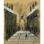 HAROLD RILEY charcoal and pastel - policeman and dog in street, 20.5 x 17cms Provenance: private