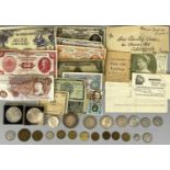 SMALL MIXED GROUP OF COLLECTABLE COINS & BANK NOTES ETC, to include a George VI 1937 crown, J S