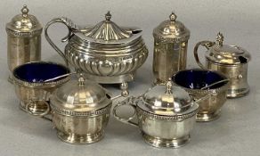 SIX-PIECE CHESTER SILVER CONDIMENT SET & TWO OTHER BIRMINGHAM HALLMARKED MUSTARD POTS, the set