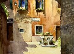 DAVID WESTON (1935-2011) watercolour - titled verso 'Corte du Prete Venice 2002', signed lower left,