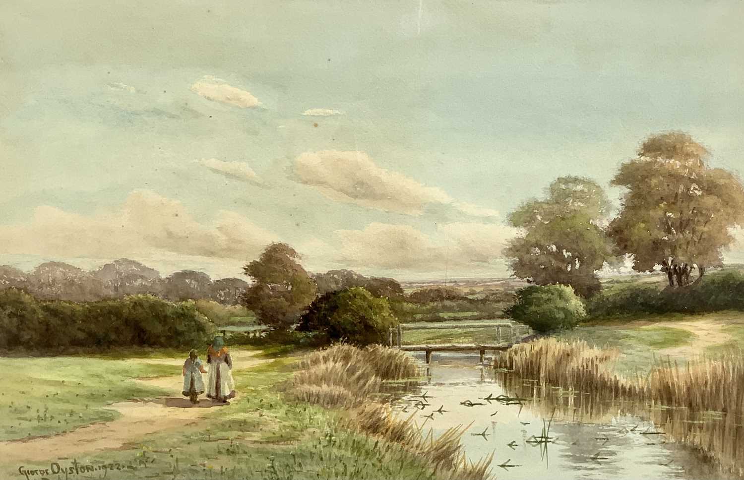 GEORGE OYSTON (1861-1937) watercolours, a pair - 'The River Bourne Near Horsell, Surrey', signed and - Image 2 of 4