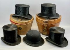 VINTAGE GENTS HATS: DUNN & CO. TOP HAT, in leather case, The W Make top hat in leather case, a