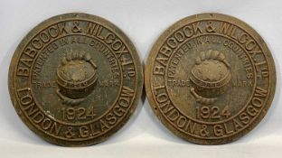 TWO VINTAGE CIRCULAR CAST IRON BOILER PLATES BABCOCK & WILCOX LTD, LONDON & GLASGOW, 1924, with