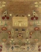 LARGE VICTORIAN WOOLWORK SAMPLER WITH ALPHABET & VERSE, Mary Thomas, 1894, 77 x 65.5cms