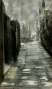 HAROLD RILEY charcoal and pastel - alleyway, signed lower right, 32 x 18cms Provenance: private