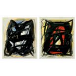 MEME FERRE mixed media, a pair - abstract, signed and dated '89 lower right, 43 x 35.5cms