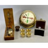 ELLIOTT BRASS CASED BULKHEAD SHIPS CLOCK, 20.5cms diam., vintage jewellers scale and weights,