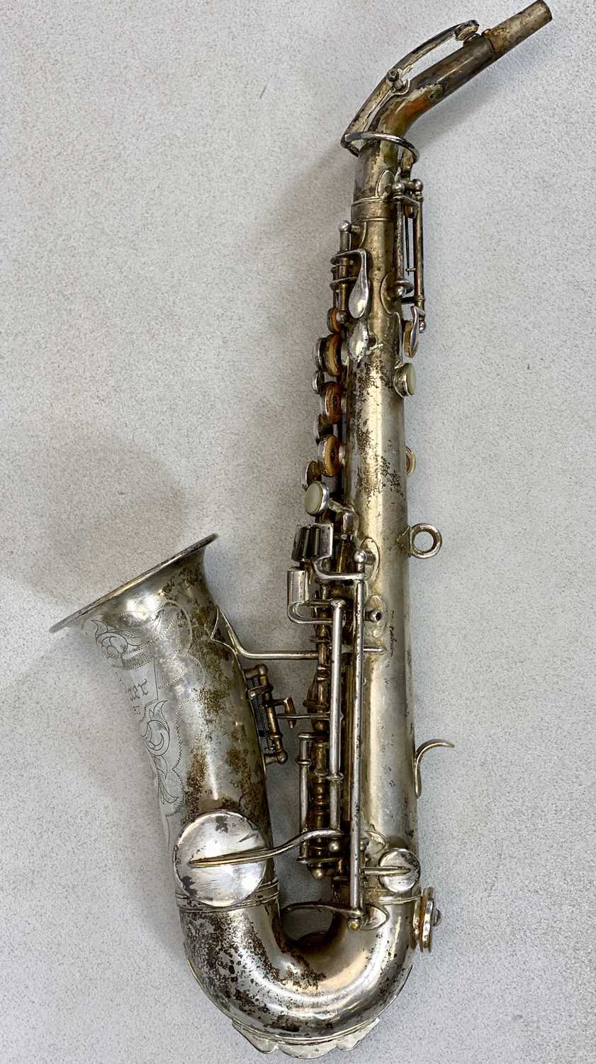 BUESCHER SILVER PLATED CURVED SOPRANO LOW PITCH SAXOPHONE, SERIAL NO. 103768, with case