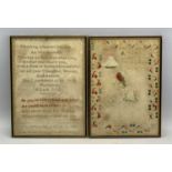 WOOLWORK SAMPLER WITH VERSE, Mary Jones aged 16, 1836, 40 x 29.5cms and another with verse, yacht,