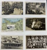 ALBUM OF ANTIQUE & VINTAGE POSTCARDS, colour and black and white, Colwyn Bay transport, May Queens