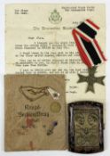 WWII THIRD REICH MEMORABILIA, to include a 1939 War Merit Cross with ribbon and original envelope,