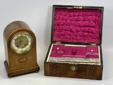 EDWARDIAN INLAID MAHOGANY DOME TOP MANTEL CLOCK, with Arabic numerals, 8-day movement striking on