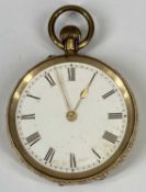 14CT GOLD CASED LADY'S VINTAGE FOB WATCH, with foliate engraved detail and vacant cartouche to the