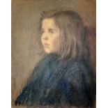 CIRCLE OF GWEN JOHN oil on canvas - head and shoulder portrait of a young girl, 45 x 37cms