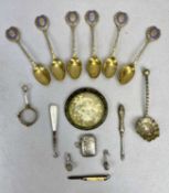 SMALL SILVER, PLATED WARE & COLLECTABLES GROUP to include small silver vesta case, Birmingham