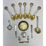 SMALL SILVER, PLATED WARE & COLLECTABLES GROUP to include small silver vesta case, Birmingham