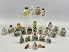CHINESE GLASS SNUFF BOTTLES, 20th Century, internally decorated, a collection of 23