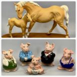 BESWICK HORSE & FOAL GROUP 'SPIRIT OF AFFECTION', 'Palomino Matt' on oval wooden plinth and 'Wade' a
