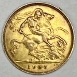 EDWARD VII GOLD HALF SOVEREIGN 1905, 4g