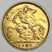 EDWARD VII GOLD HALF SOVEREIGN 1905, 4g