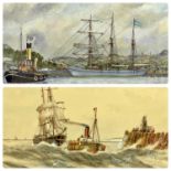 W G PIERCE watercolour - the Barquentine Varovic preparing to leave Porthmadog after discharging