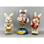 DURACELL BATTERY OPERATED ADVERTISING BUNNIES, drummer, photographer and carol singer, 39cms H (