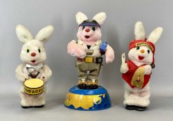 DURACELL BATTERY OPERATED ADVERTISING BUNNIES, drummer, photographer and carol singer, 39cms H (