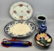 CHAMBERLAINS WORCESTER OVAL MEAT PLATE with shaped moulded border and painted with floral sprays,