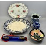 CHAMBERLAINS WORCESTER OVAL MEAT PLATE with shaped moulded border and painted with floral sprays,