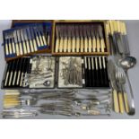 CASED & LOOSE CUTLERY, A GOOD MIXED QUANTITY, including 2 x mahogany cased sets of fish knives and