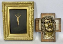 LOJOU FRENCH 20TH CENTURY BRONZE RELIEF PLAQUE, shaped as a cross and cast with a relief portrait of