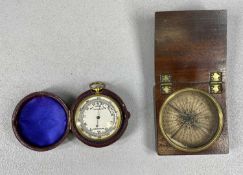 MAHOGANY CASED POCKET COMPASS, early 19th Century, the paper dial marked with quadrants of 10 degree