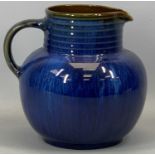 LARGE BLUE DENBY DANESBY WARE JUG, black printed marks to base, 23cms H