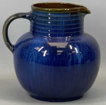 LARGE BLUE DENBY DANESBY WARE JUG, black printed marks to base, 23cms H