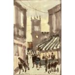 ‡ HAROLD RILEY DL DLITT FRCS DFA ATC (1934-2023) colour print - street scene with figures, and