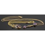 TWO GOLD SEMI-PRECIOUS STONE SET NECKLACES, including a 9ct gold barrel clasp curb link necklace,