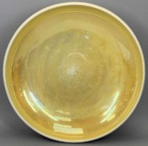 ROYAL DOULTON TITANIAN CIRCULAR FRUIT BOWL, yellow lustre glazed, green printed mark to base,