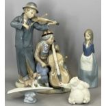 NAO FIGURE GROUP, violinist and cellist, 35.5cms H, Nao figure of a girl, 24cms H, another Nao