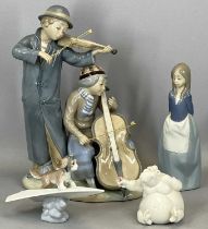 NAO FIGURE GROUP, violinist and cellist, 35.5cms H, Nao figure of a girl, 24cms H, another Nao