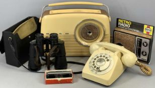 BUSH RECEIVER TYPE TR82D CREAM CASE, vintage cream rotary dial telephone, Sirius 10x50 binoculars