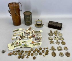 VARIOUS BRITISH MILITARY CAP BADGES & BUTTONS, rectangular bakelite cigarette case, vintage