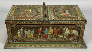 HUNTLEY & PALMERS BISCUIT TIN, early 20th Century, twin sectional, highly coloured embossed relief
