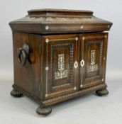 FINE QUALITY WILLIAM IV MOTHER-OF-PEARL ROSEWOOD TABLE TOP CABINET, the hinged caddy top enclosing