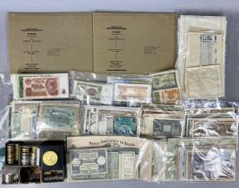 LARGE COLLECTION OF WORLD BANK NOTES, COINAGE & WRITTEN CHEQUES, collection contains approx. 300