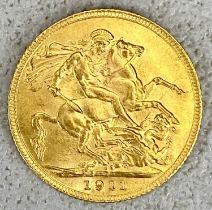 GEORGE V GOLD FULL SOVEREIGN 1911, 8gms