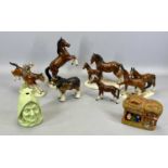 GEMA HOLLAND POTTERY HORSE & RIDER JUMPING A FENCE, impressed marks, 17cms H, similar rearing horse,