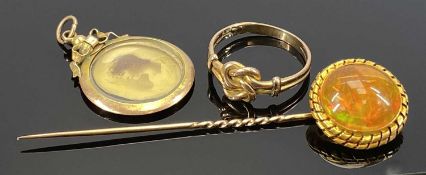 THREE 9CT GOLD & OTHER VICTORIAN AND LATER JEWELLERY to include a double twist knot ring, trace