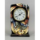 MOORCROFT CONTEMPORARY MANTEL CLOCK, flowers and butterfly pattern, impressed marks, dated 2005,