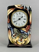 MOORCROFT CONTEMPORARY MANTEL CLOCK, flowers and butterfly pattern, impressed marks, dated 2005,