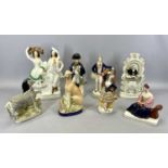 STAFFORDSHIRE FIGURINES, A COLLECTION, mid 19th century including Wesley, 29cms H, seated greyhound,